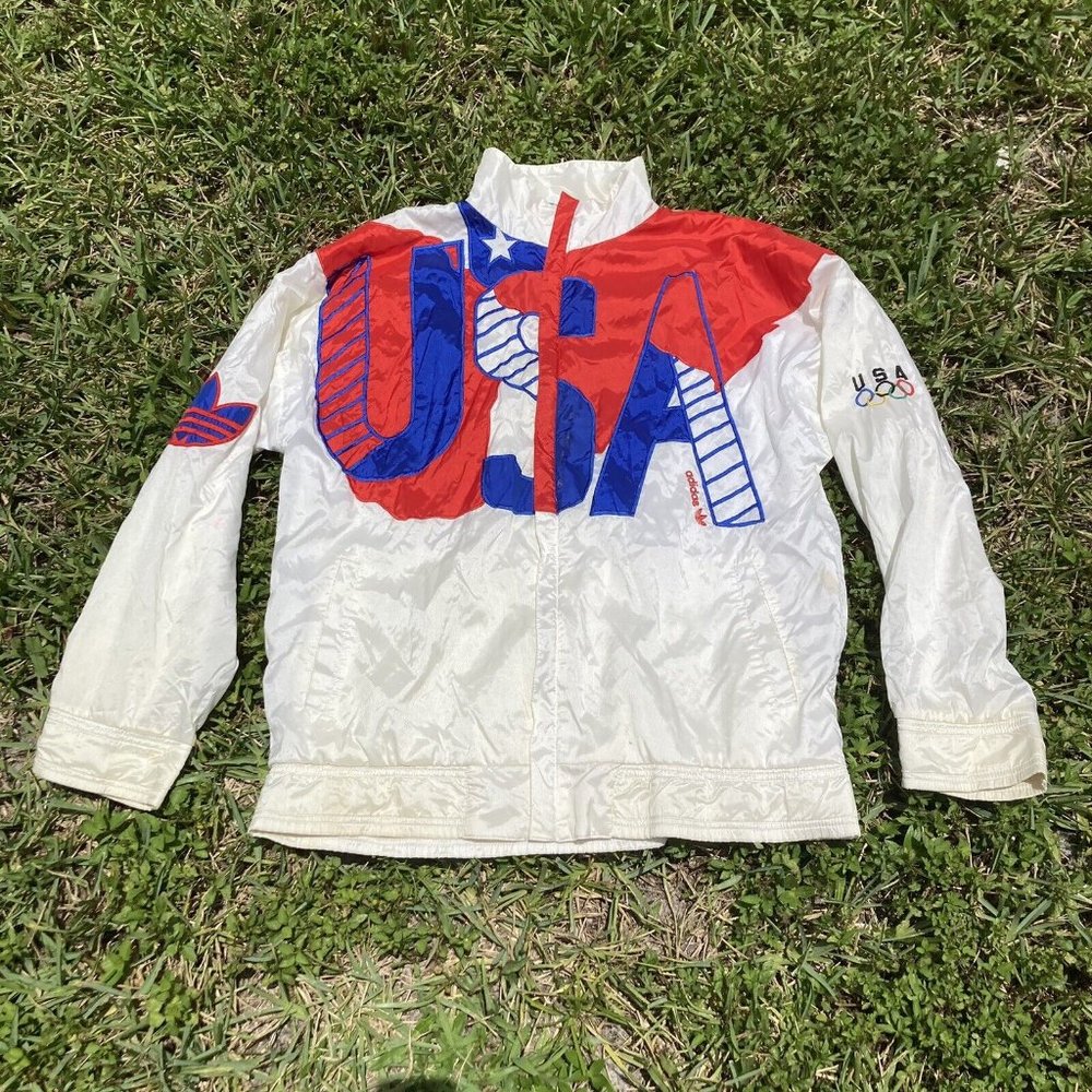 Adidas Olympics 1980s Vintage Windbreaker Jacket Trefoil Track Team Authentic L